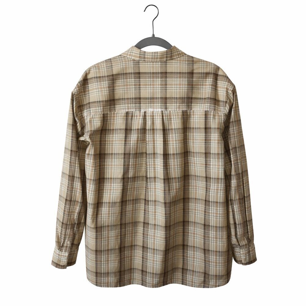 Everlane Supima Cotton Oversized Plaid Button Up Shirt Small Neutral Khaki - Picture 5 of 7